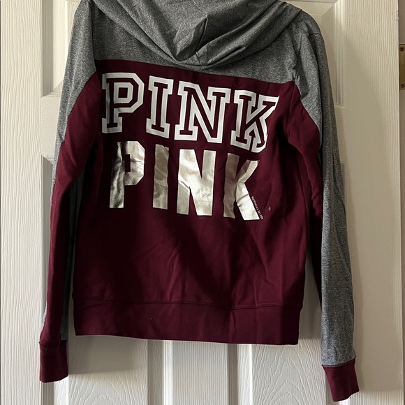 PINK Victoria's Secret Burgundy and Gray Hoodie - Picture 2 of 4